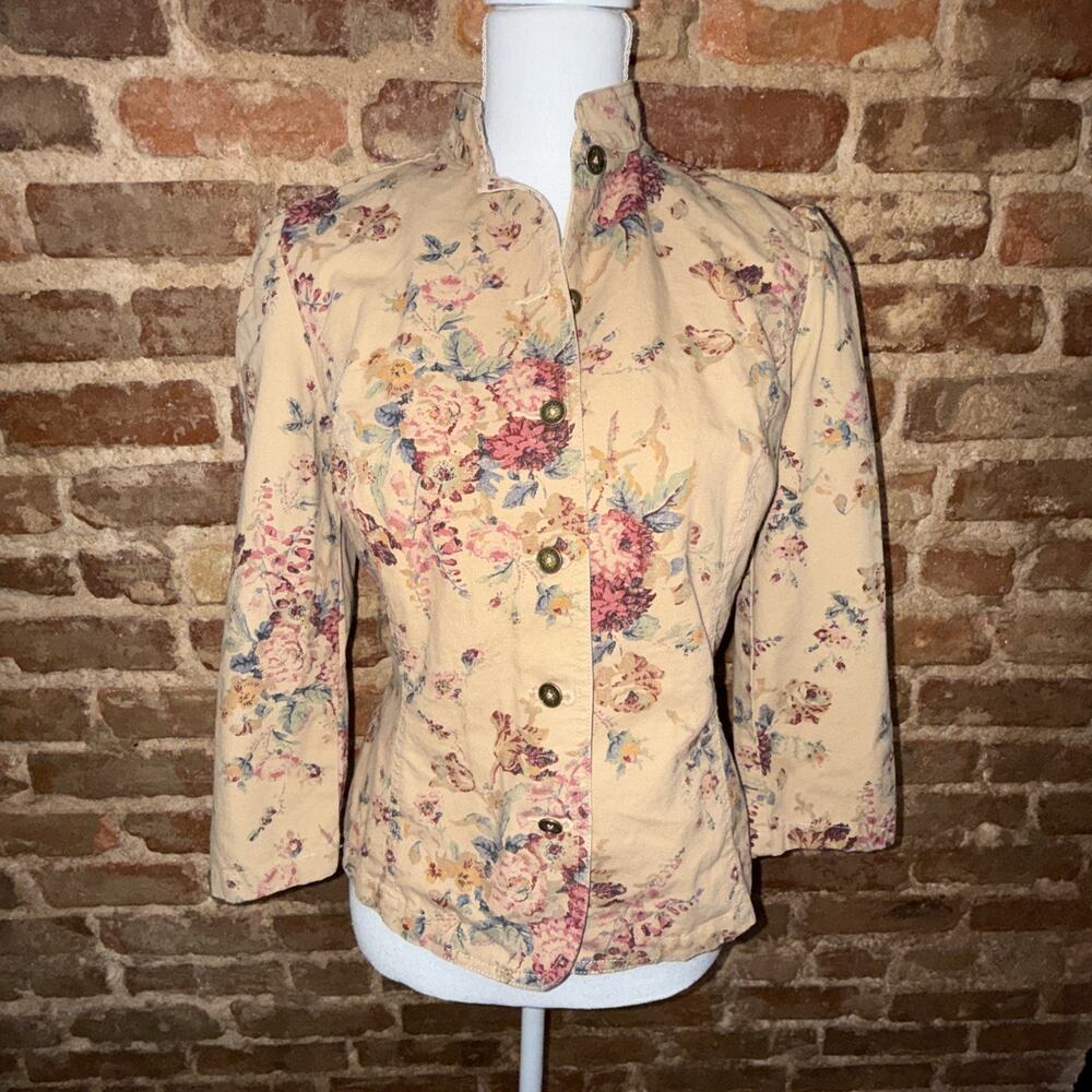 Chaps Floral Button Down Shirt - Beige and Pink